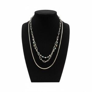 Layered Silver Chain Necklace | Paperclip Links + Pastel Beads | 16–19”